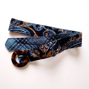 Vera Bradley blue paisley plaid reversible belt size S/M